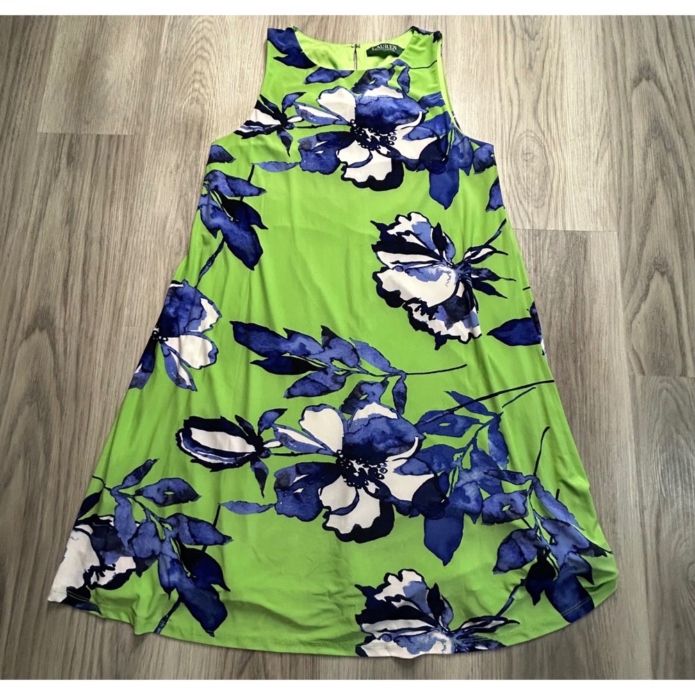 Lauren Ralph Lauren Women's Green Blue Floral‎ Sleeveless K Dress Size